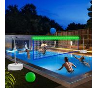 Filet de volleyball de piscine - Système de filet de volleyball portable intérieur/extérieur avec 2 balles de volleyball à eau et base robuste. Longueur réglable de 4,5 à 7,6 m pour filet de