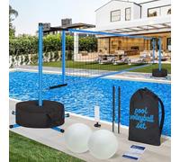 Filet de volleyball de piscine ultra stable avec base pour sac de sable de 34,5 kg, filet réglable à 21 plis de 4,6 à 8,2 m, 2 balles standard, pompe et sac de transport - Installation facile avec 3