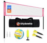 Filet de volleyball portable de 6,1 m pour jardin, plage avec poteaux réglables, filet durable, ballon de volleyball en polyuréthane souple et pompe, sac de transport - Facile à installer et durable