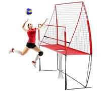 Filet d'entraînement 3 en 1 pour volleyball, 244 x 335 cm, réglable en hauteur, multi-usages, portable, équipement d'exercice de volleyball pour la maison, l'école (rouge)