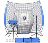 Filet D'EntraîNement De Baseball Filet de Lancer Baseball et Softball 7'x7', équipement d'entraînement avec Tee Frappe Filet for Cages entraînement aux frappes Portable