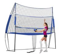 Filet d'entraînement de volleyball 3 en 1, réglable en hauteur et portable, avec sac de transport, pour jardin, plage et hall, avec filet de rebond pour entraînement en solo, 2,44 x 3,35 m (bleu)
