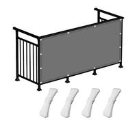 Filet d'ombrage anti-UV 160 x 440 cm, bloque 98 % des rayons UV, résistant aux intempéries, pour balcon et terrasse, gris clair, avec œillets et cordes pour une installation facile