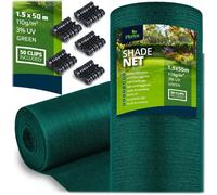 Filet d'ombrage - Plonos - 1,5x50m - 110 g/m² - Vert - 50 pinces incluses