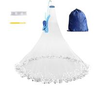 Filet en fonte avec sac de rangement utilitaire, filet de pêche américaine en eau salée pour appâts, piège à poissons, rayon de 1,2/1,5/1,8/2,7 m, 2,7 m avec poids de plomb en zinc véritable très