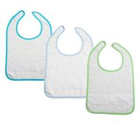 Filet - Ensemble de 3 Bavoirs pour repas avec fermeture velcro en éponge blanche, avec toile Aïda à broder, 24x30 cm, fabriqué en Italie, bord uni, variantes bleu clair, turquoise, vert