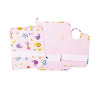 FILET- Ensemble Trois Pièces Jardin d'Enfants avec Toile Aida à Broder, Composé d'un Sac, une Serviette et un Bavoir en Tissu Éponge Coloré, 100% Coton Made in Italy, Motif Lettre et Animaux Fond Rose