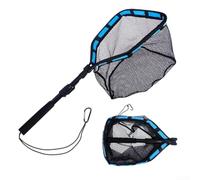Filet flottant télescopique pour la pêche de 80 à 100 cm avec tige en alliage d'aluminium, maille, poche pour cadre en éponge, cordon, design pliable, léger et (bleu)