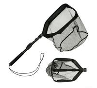Filet flottant télescopique pour la pêche de 80 à 100 cm avec tige en alliage d'aluminium, maille, poche pour cadre en éponge, cordon, design pliable, léger et (noir)