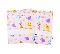 FILET - Set Deux Sacs Maternelle en Coton Imprimé, Sacs Change, Sacs Trousse, Sacs Chaussures, avec Toile Aida à Broder, Made in Italy, 42 x 34 cm, Fantaisie Lettres et Animaux Rose