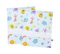 Filet - Lot de 2 sacs de maternelle à motifs Lettres et Animaux, sacs en tissu idéaux pour ranger la boîte de vitesses ou les chaussures, avec toile Aida à broder, fabriqué en Italie, 42 x 34 cm, Ciel