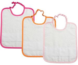 Filet - Lot de 3 bavoirs pour bébé ou crèche en éponge blanche avec toile Aida à broder, 24 x 30 cm, fabriqué en Italie, bord en couleur unie