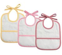 Filet - Lot de 3 bavoirs pour nouveau-né à broder en forme rectangulaire | Éponge de coton blanche | Toile aïda personnalisable | Dimensions 20x23 cm | Blanc et rose, jaune, rouge