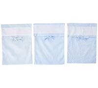 FILET - Lot de Trois Sachets Porte Layette avec Bandeau en Toile Aida à Broder, Réalisés en Piqué de Coton Coloré, Teinte Unie, Impression Trèfle et Imprimé Pois, 100% Made in Italy, Couleur Ciel