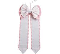 FILET - Noeud de naissance avec bande toile Aïda à broder, réalisé en coton imprimé à carreaux et petites étoiles multicolores, fabriqué en Italie, 24 x 46 cm, couleur rose
