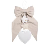 Filet - Nœud naissance à broder en tissu à rayures beige avec étoiles pendantes et cœur en toile Aida, idéal pour annoncer la naissance d'un nouveau-né, fabriqué en Italie