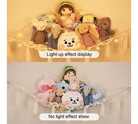 Filet ou hamac pour animaux en peluche avec lumière LED et crochets, filet d'angle à suspendre pour rangement de jouets, fait à la main avec style, pour chambre d'enfant, crèche, jardin d'enfants