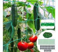 Filet pour Concombre 5 m x 2 m, Filet Jardin Treillis, Filet Plante Grimpante Exterieur, pour Concombres, Tomates, Plantes Grimpantes, avec 25 Clips de Serre et 50 Attaches pour Plantes.