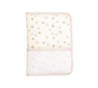 Filet - Protège carnet de santé à broder en piqué imprimé cœurs, personnalisable avec broderie au point de croix, fabriqué en Italie, couleur beige