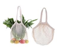 Filet Provision en Maille, 2Sacs de Courses Réutilisables en Maille de Coton,Cabas en Coton Tissé Portables et Lavables avec Longue Poignée pour Fruits et Légumes,Sac à Provisions Réutilisable