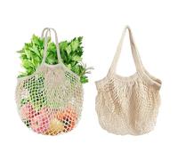 Filet Provision en Maille, Lot de 4 Filets Courses en Maille, Provisions en Coton, Réutilisables, avec Longue Anse, pour Conserver les Fruits et Légumes
