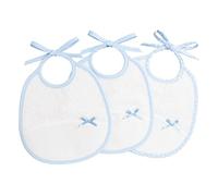 Filet - Set de 3 Bavoirs Béb ovales en Éponge de Coton Blanc avec Poche en Toile Aida à Broder, Protège les Robes Contre La Gelée, Régurgitation et Salivation, 100% Made in Italy, Blanc et Ciel