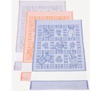 Filet - Set de 3 Torchons pour Cuisine en Jacquard avec Insert en Toile Aida 55 Trous à Broder, Idéal pour Sécher la Vaisselle, 100% Made in Italy, Design Cuisine, Couleur Gris, Orange et Bleu