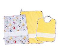 Filet - Set de crèche 3 pièces brodées | Sac, bavoir et serviette en éponge jaune | Insert en toile aïda à personnaliser | Fabriqué en Italie, imprimé chatons et pois gris