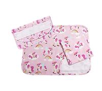 Filet - Set Petit Déjeuner pour Crèche en Coton avec Inserts en Toile Aida à Broder, Composé de Napperon Américain, Serviette et Enveloppe Porte Serviette, Made in Italy, Fantaisie Licornes Fond Rose