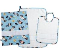 Filet Set pour crèche à Broder Motif Police, composé d'un Sac, d'une Serviette et d'un Bavoir en éponge Blanche, Coton, Bleu Ciel, T.U