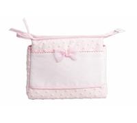 FILET - Trousse de Voyage avec Fermeture Éclair, Pochette de Voyage avec Poche en Toile Aida à Broder, Organisateur de Produits Beauté, 100% Made in Italy, Dimensions 24 x 20 x 10 cm, Rose et Blanc