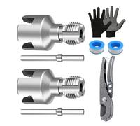 Fileteuse de tuyaux PVC avec gants, filières intégrées, fileteuse robuste | kit de filetage 7 pièces pour tuyaux d'eau pour réparation intérieure et extérieure, plomberie,
