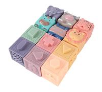 FILFEEL 12 Pièces Blocs de Construction en Silicone Souple pour Bébés - Jouets éducatifs à Croquer en Forme d'animal, Idéaux pour Le Plaisir du Bain et Le Développement de la motricité