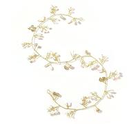 FILFEEL Accessoires pour Cheveux en Perles de 50 Cm, Couronnes de Fleurs pour Femmes, Bandeau en Perles Qui Ne Se Décolore Pas Facilement, Bien attaché aux Cheveux pour Mariage, (GOLD)