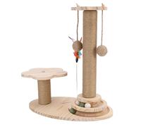 FILFEEL Arbre à Chat Stable avec Corde en Sisal et Boules Suspendues - Jouet à Griffes de Chaton pour Meubles - Base Ovale en Bois pour Chat d'intérieur - 38,1 X 46,1 Cm (Bois Massif 46 cm de