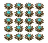 FILFEEL Ensemble de 20 Boucles Conchos Décoratives Marguerite avec Imitation Turquoise, Rivets Métalliques Vintage pour l'artisanat du Cuir et les œuvres d'art (GREEN)