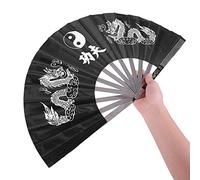 FILFEEL Éventail Pliant en Acier Inoxydable Éventail de Tai Chi Chinois Arts Martiaux Éventail de de Kung Fu pour Hommes et Femmes Performance, Danse, DéCorations 64 X 35 Cm (Noir)