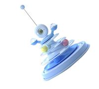 FILFEEL Jouet Interactif pour Chat avec 3 Pistes et Trou pour Plumes, Sûr, Antidérapant, Jouet Rotatif d'intérieur pour Chaton, Facile à Assembler, pour Les âges (Bleu foncé)