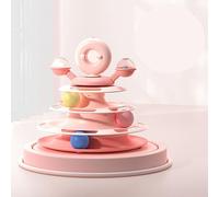 FILFEEL Jouet Tour pour Chat avec Plume et Herbe à Chat-Jeu de Plateau Tournant pour Animaux de Compagnie à 4 Couches pour l'exercice et Le Plaisir du (Pink)