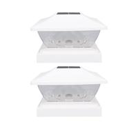 FILFEEL Lot de 2 Lampadaires Solaires - Lampadaire LED ABS Résistant aux Intempéries avec Lentille sans Cadre, Double éclairage Blanc Chaud/blanc, Allumage Automatique par Bouton-poussoir, Convient