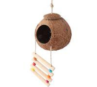 FILFEEL Maison Suspendue pour Perroquets en Noix de Coco avec échelle pour Oiseaux et Petits Animaux comme Les Hamsters et Les écureuils (Nid d'échelle en Coquille de Noix de Coco poilue)