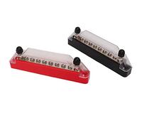 FILFEEL Paire de Blocs de Distribution d'énergie, Barre Omnibus, 10 Bornes, Goujon M6, Vis M4 pour Applications Marines et Automobiles (2 Goujons M6, 8 vis M4.)