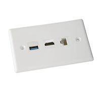 FILFEEL Plaque Murale d'interface Multimédia HD Prise 3 Ports avec Ethernet RJ45 pour CAT5, CAT5e, CAT6 - Solution Murale pour Téléviseurs HD et Plus