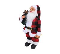 FILFEEL Poupée de Père Noël Debout Fabriquée à la Main - Décoration de Vacances à Carreaux Rouges avec Sac Cadeau Vert Amovible, Décoration Festive de Noël pour la Maison et Le Bureau, Figurine de