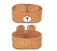 FILFEEL Support de Boîte à Mouchoirs en Rotin tissé Ours Mignon - Distributeur de Serviettes Décoratif pour Le Visage pour Cuisine, Salle de Bain et - Rotin et Mouchoirs - 7,87 X 4,92 X 4,92 Pouces