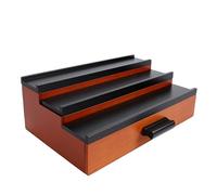 FILFEEL Support de Cologne en Bois à 3 Niveaux avec Tiroir et Compartiment dissimulé, Présentoir de Parfum en Bois de Pin pour Hommes, Noyer Noir (32x22x10,5cm)