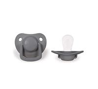 Filibabba® Lot de 2 tétines pour bébé en silicone dans de belles couleurs mates - Tétine adaptée à la mâchoire - Design danois - 2 pièces avec boîte à tétine (gris foncé, 0-6 mois)