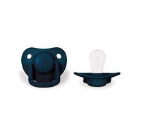 Filibabba® Lot de 2 tétines pour bébé en silicone dans de belles couleurs mates - Tétine adaptée à la mâchoire - Design danois - 2 pièces avec boîte à tétine (bleu foncé, 0-6 mois)