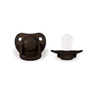 Filibabba® Lot de 2 tétines pour bébé en silicone dans de belles couleurs mates - Tétines adaptées à la mâchoire - Design danois - 2 pièces avec boîte à tétines (chocolat, 0 à 6 mois)