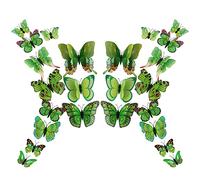 24 pièces 3D papillon décoration murale, double couche stéréo, papillon, décoration murale, autocollant, papillon, amovible, idéal pour décoration de fête, maison, chambre (vert)